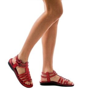 New Jerusalem Leah Women's Red Leather Gladiator  Strappy Sandals Size 42 US 11